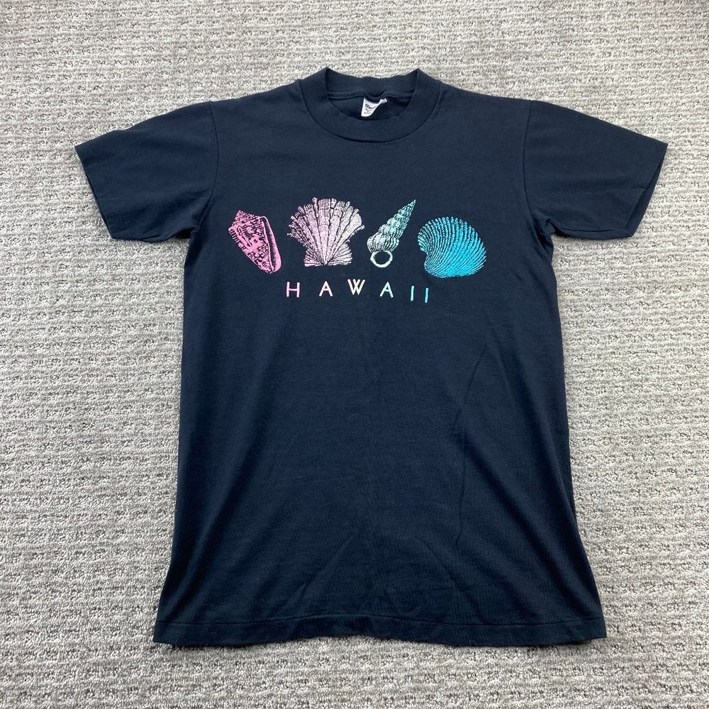 Vintage Stedman Hawaii Shirt Men XS Women S Black Hawaiian Shells Single Stitch